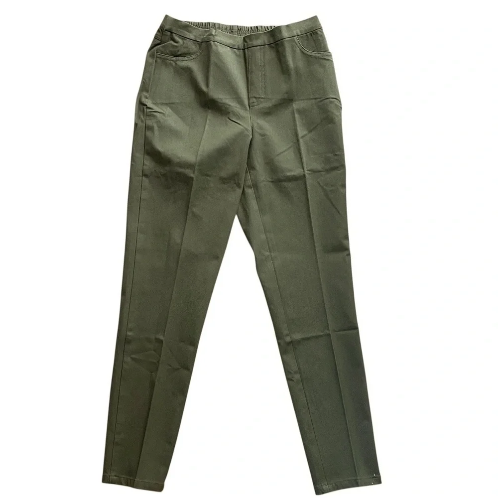 Isaac Mizrahi Olive Green 24/7 l Stretch Straight Leg Pants - Picture 3 of 5
